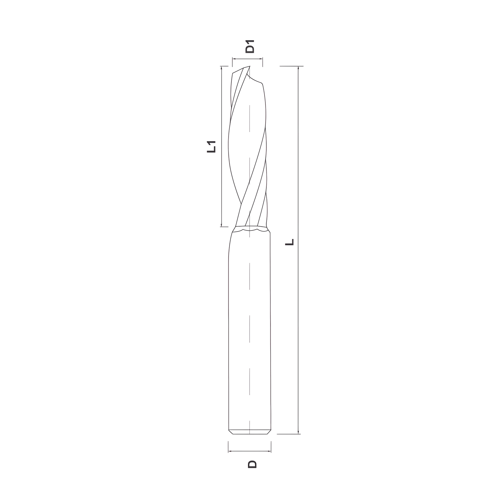 1‑skärig nedspiralfräs i hårdmetall som trycker spån neråt för ren ovansida i plywood, MDF, trä och ACM. Ej för aluminium/mässing. Snabb leverans.