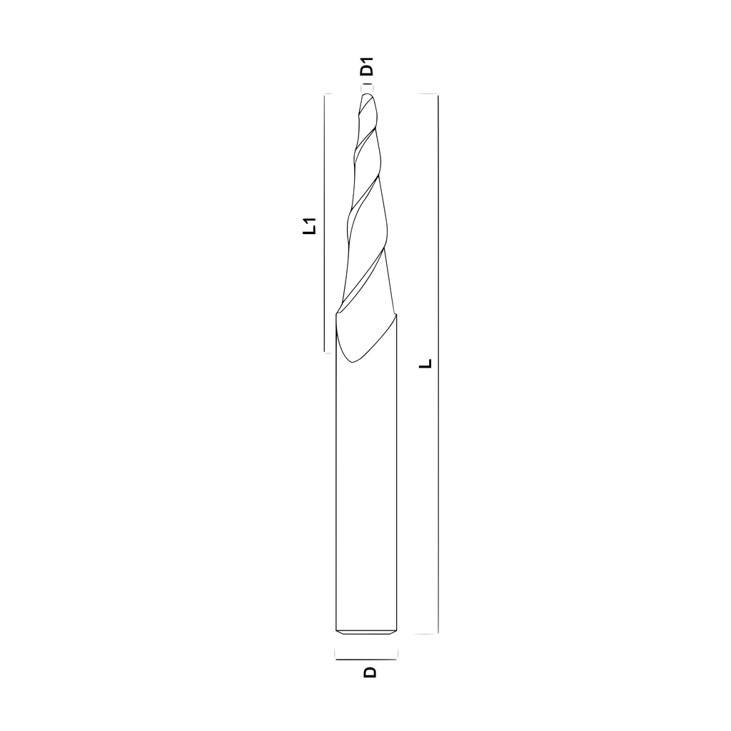 2-skärig konisk radiefräs (Tapered ball nose carbide bit)