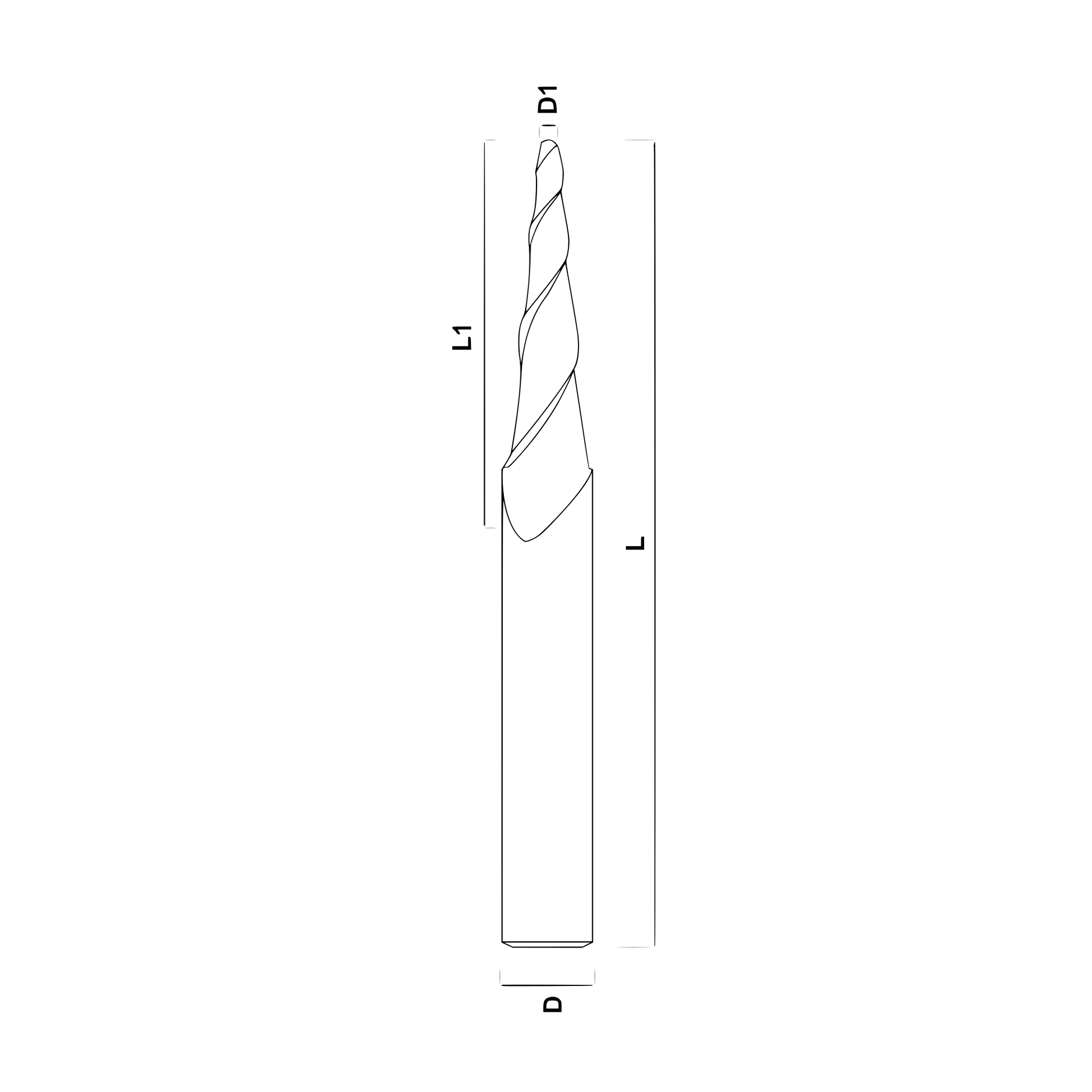 2-skärig konisk radiefräs (Tapered ball nose carbide bit)