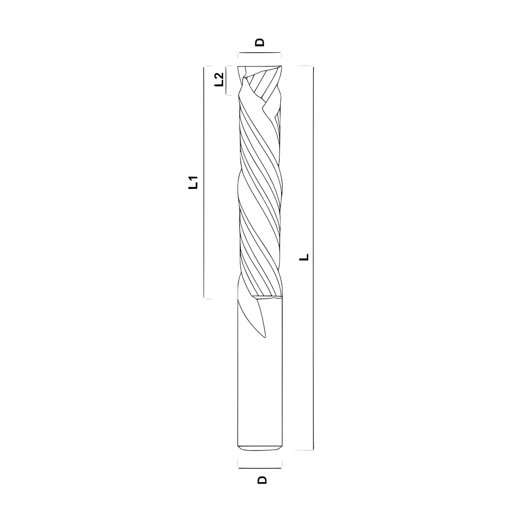 2-skärig dubbeldragande spiralfräs (compression carbide bit)