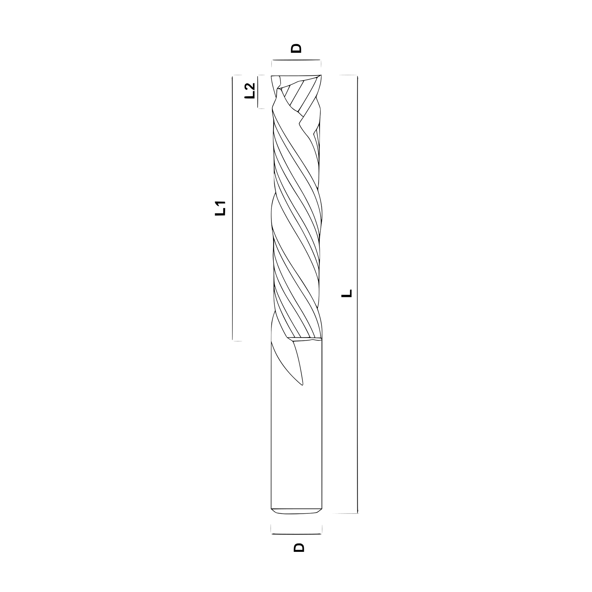 2-skärig dubbeldragande spiralfräs (compression carbide bit)