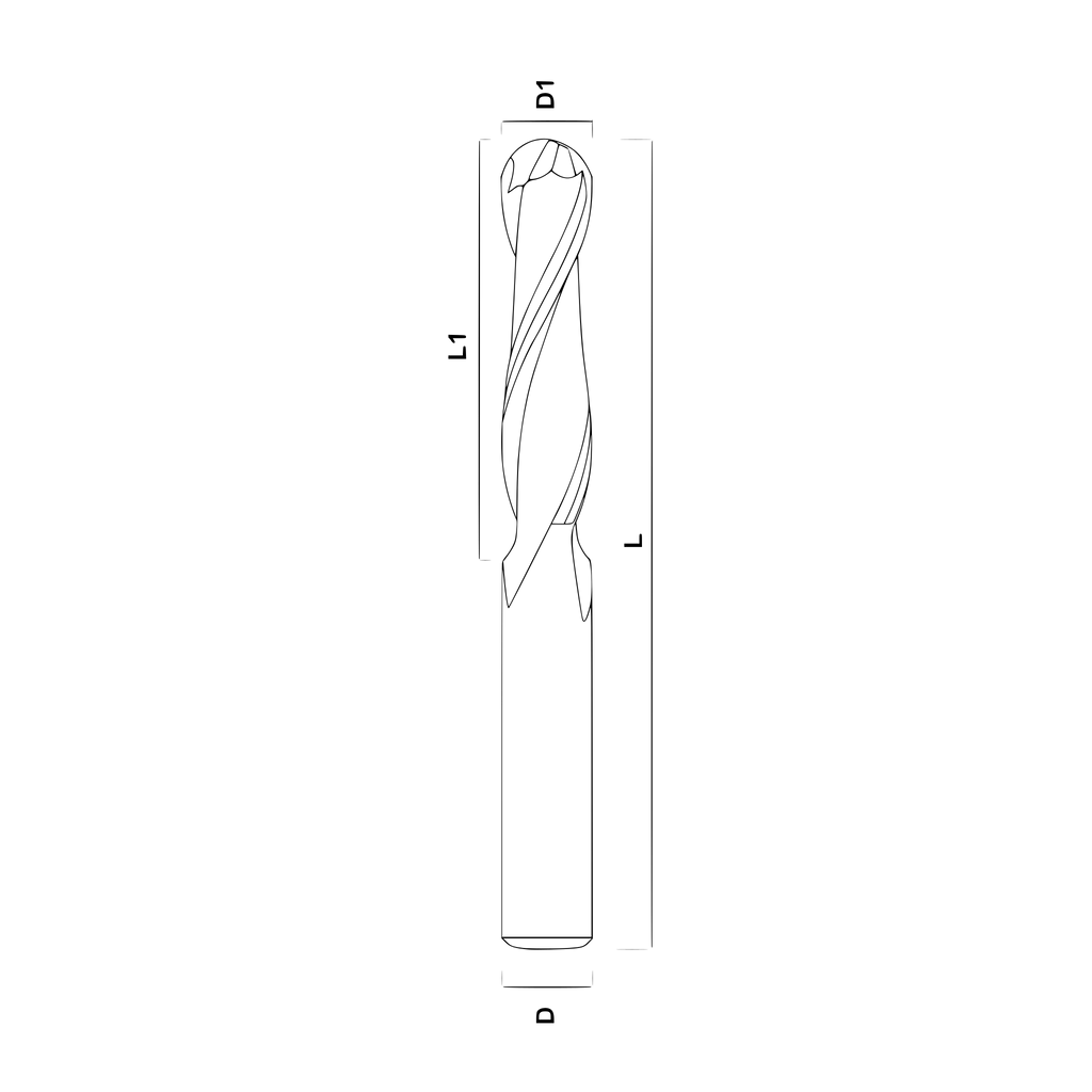 2-skärig kulfräs (Ball nose carbide bit)